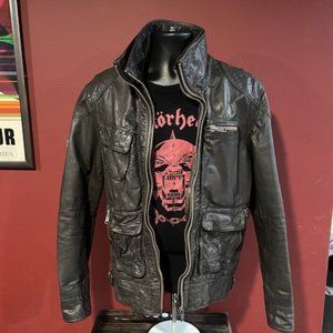 Superdry TARPIT men's leather jacket LARGE Dark Brown